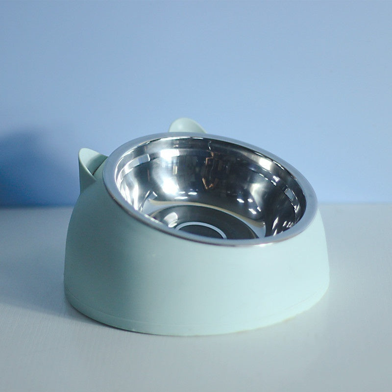 Stainless Steel Double Dog Bowl – Elevated Oblique Design for Neck Protection, Pet Food & Water Bowl