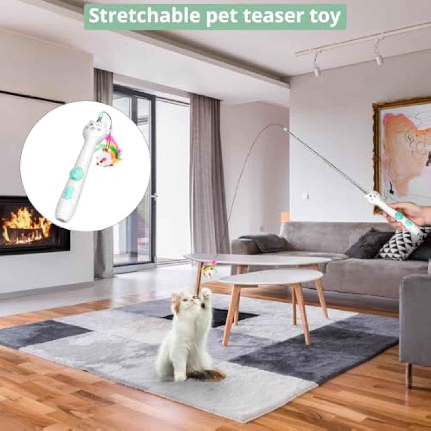 Interactive Cat Toy – Rechargeable Laser Pointer & Feather Wand, 2-in-1 Play Toy for Indoor Cats & Kittens