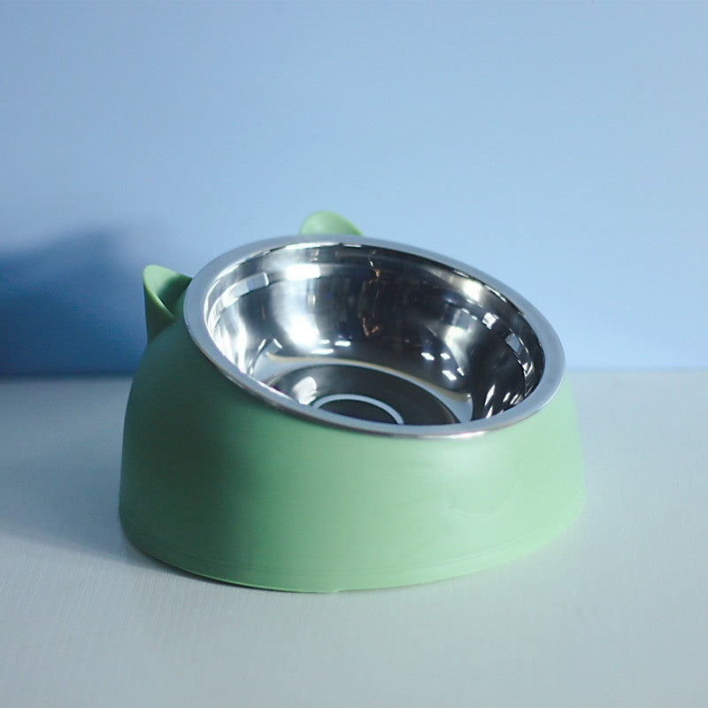 Stainless Steel Double Dog Bowl – Elevated Oblique Design for Neck Protection, Pet Food & Water Bowl