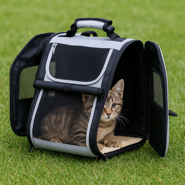 Expandable Pet Carrier Backpack – Soft-Sided Travel Backpack with Breathable Mesh for Cats & Small Dogs, Holds Up to 26 lbs