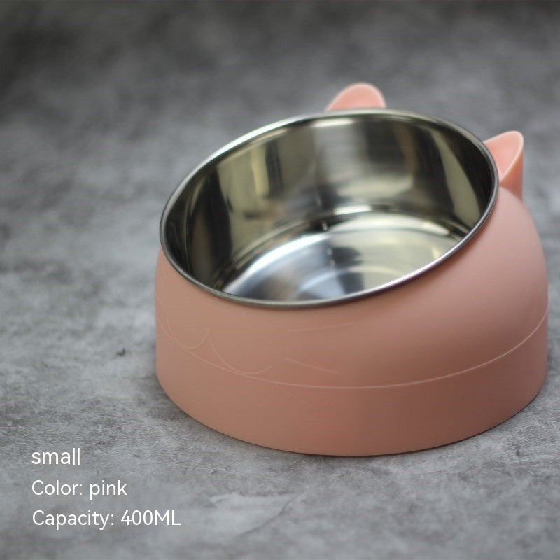 Stainless Steel Double Dog Bowl – Elevated Oblique Design for Neck Protection, Pet Food & Water Bowl
