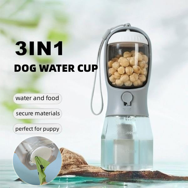 3-in-1 Portable Dog Water & Food Cup with Waste Bag – Multi-Functional Pet Travel Supplies
