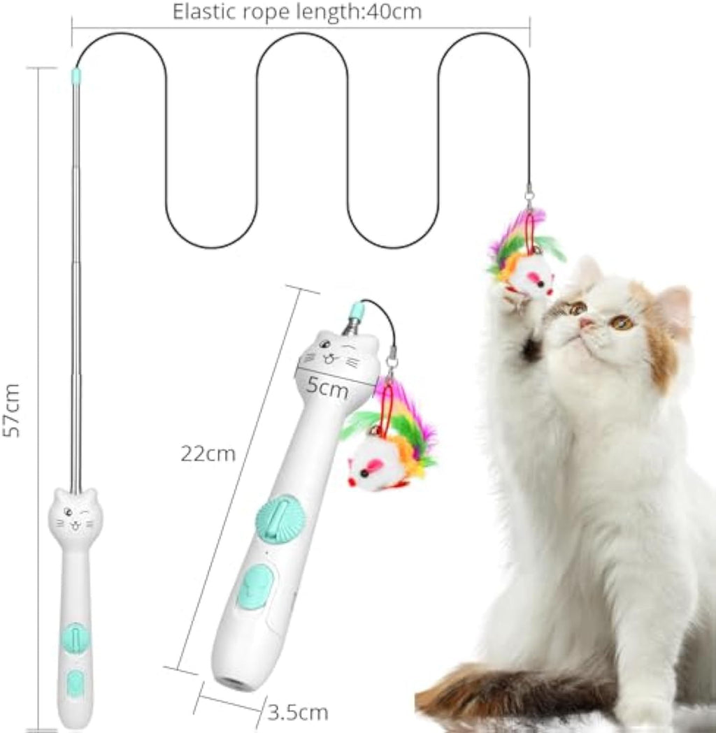 Interactive Cat Toy – Rechargeable Laser Pointer & Feather Wand, 2-in-1 Play Toy for Indoor Cats & Kittens