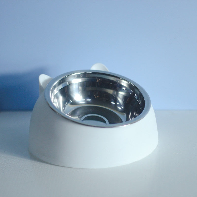 Stainless Steel Double Dog Bowl – Elevated Oblique Design for Neck Protection, Pet Food & Water Bowl