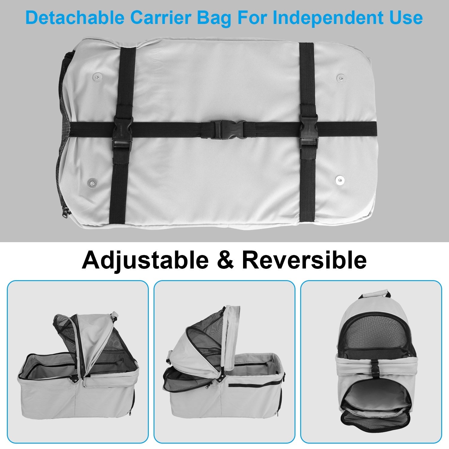 4-Wheel Foldable Pet Stroller – Travel Jogger with Removable Carrier Bag, Storage Basket, and 360° Swivel Wheels for Dogs and Cats