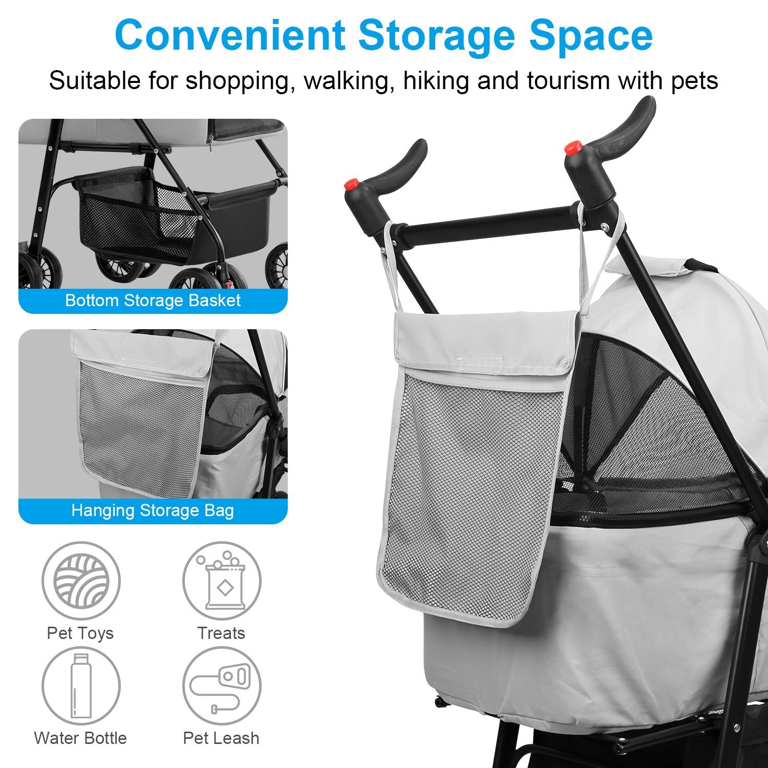 4-Wheel Foldable Pet Stroller – Travel Jogger with Removable Carrier Bag, Storage Basket, and 360° Swivel Wheels for Dogs and Cats