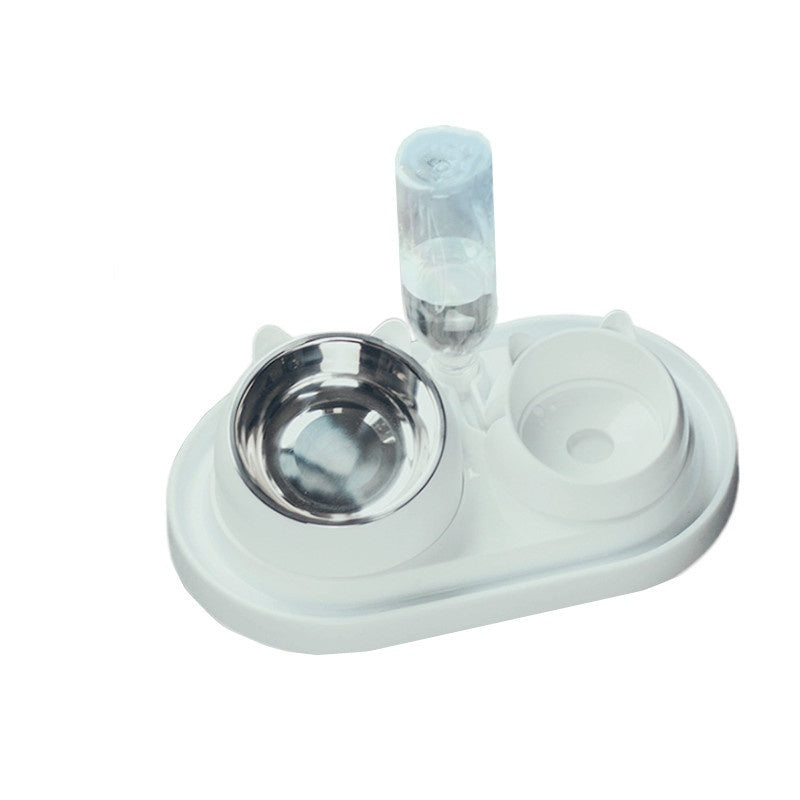 Stainless Steel Double Dog Bowl – Elevated Oblique Design for Neck Protection, Pet Food & Water Bowl