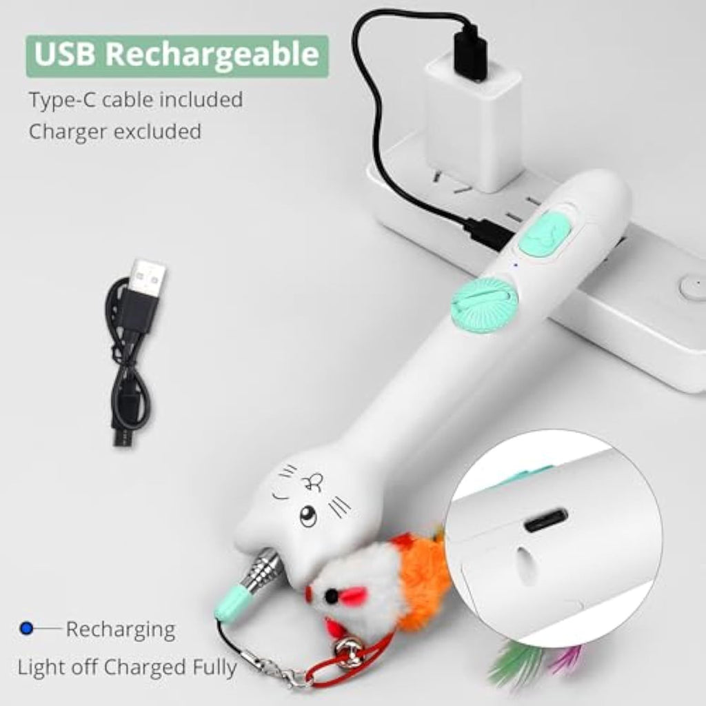 Interactive Cat Toy – Rechargeable Laser Pointer & Feather Wand, 2-in-1 Play Toy for Indoor Cats & Kittens