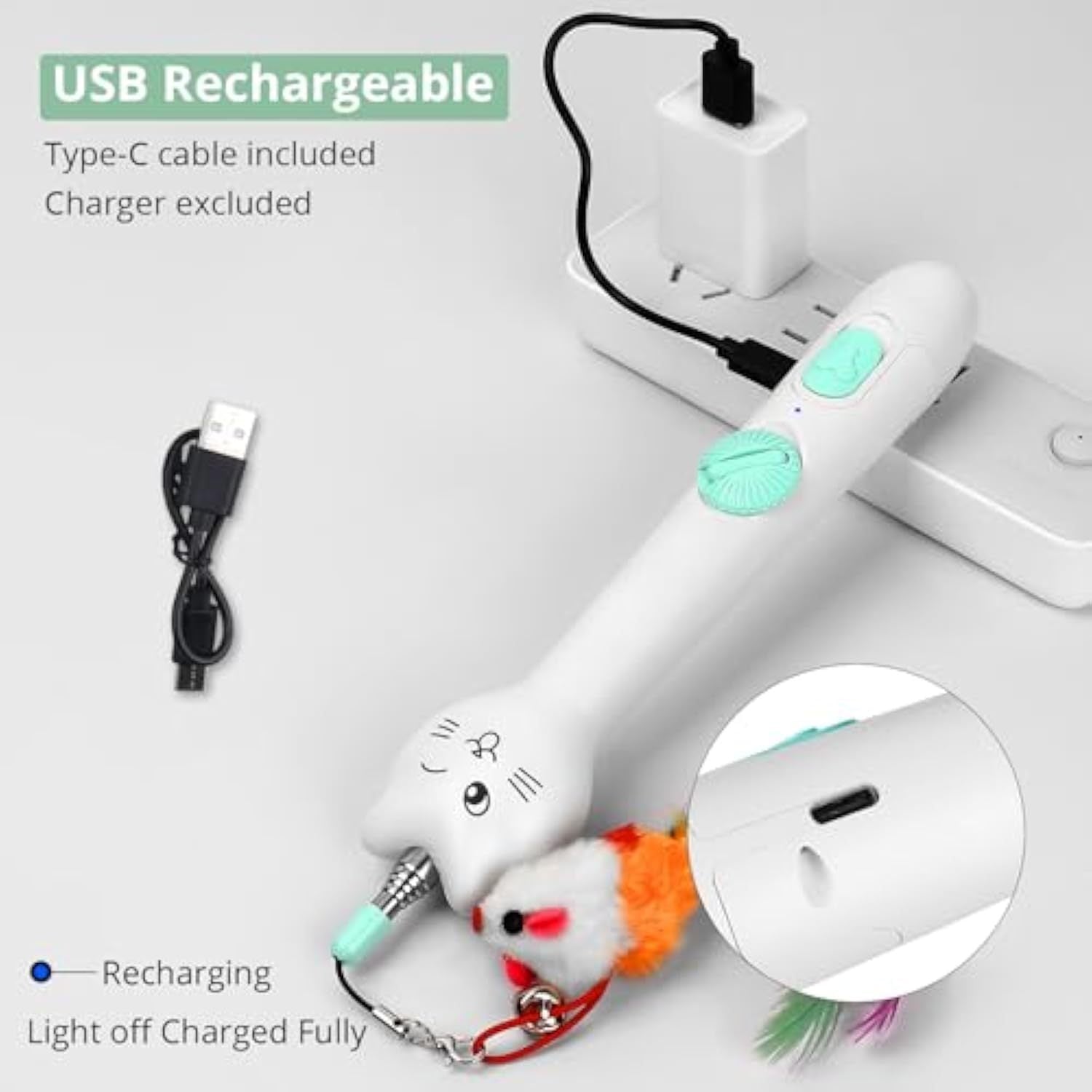 Interactive Cat Toy – Rechargeable Laser Pointer & Feather Wand, 2-in-1 Play Toy for Indoor Cats & Kittens