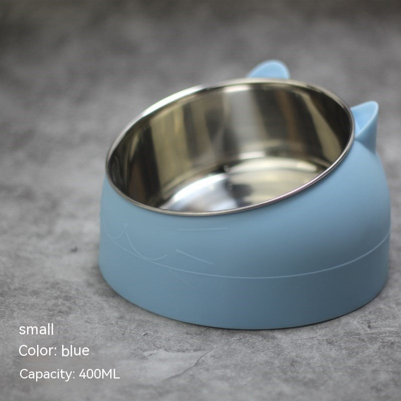 Stainless Steel Double Dog Bowl – Elevated Oblique Design for Neck Protection, Pet Food & Water Bowl