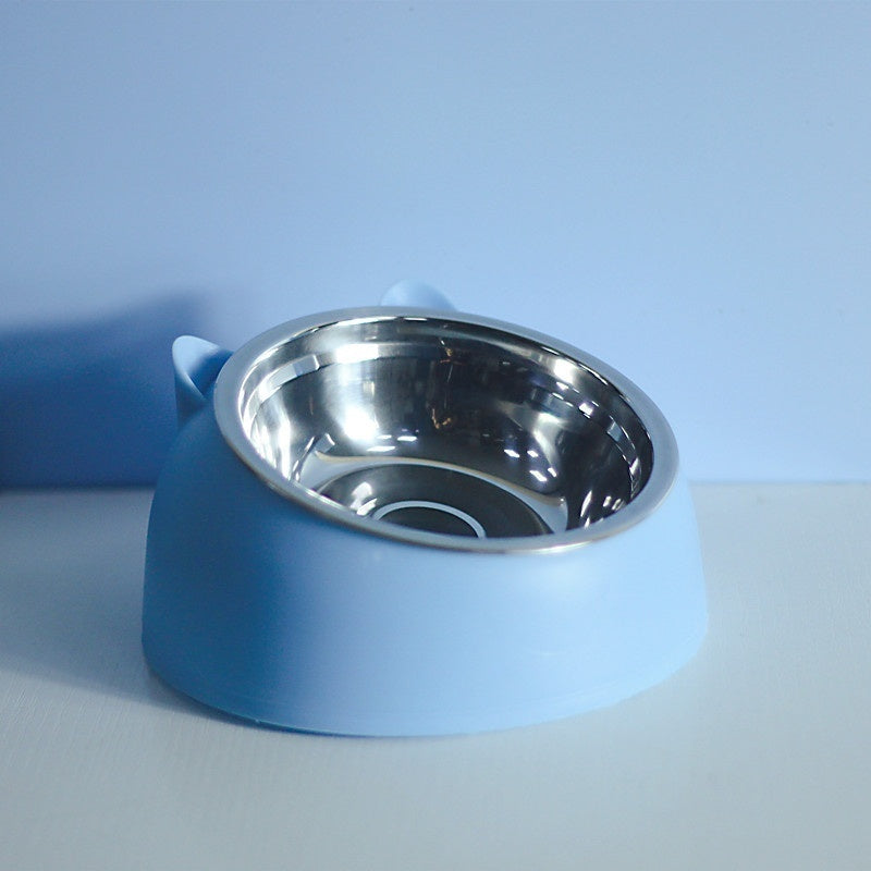 Stainless Steel Double Dog Bowl – Elevated Oblique Design for Neck Protection, Pet Food & Water Bowl