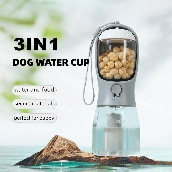 3-in-1 Portable Dog Water & Food Cup with Waste Bag – Multi-Functional Pet Travel Supplies