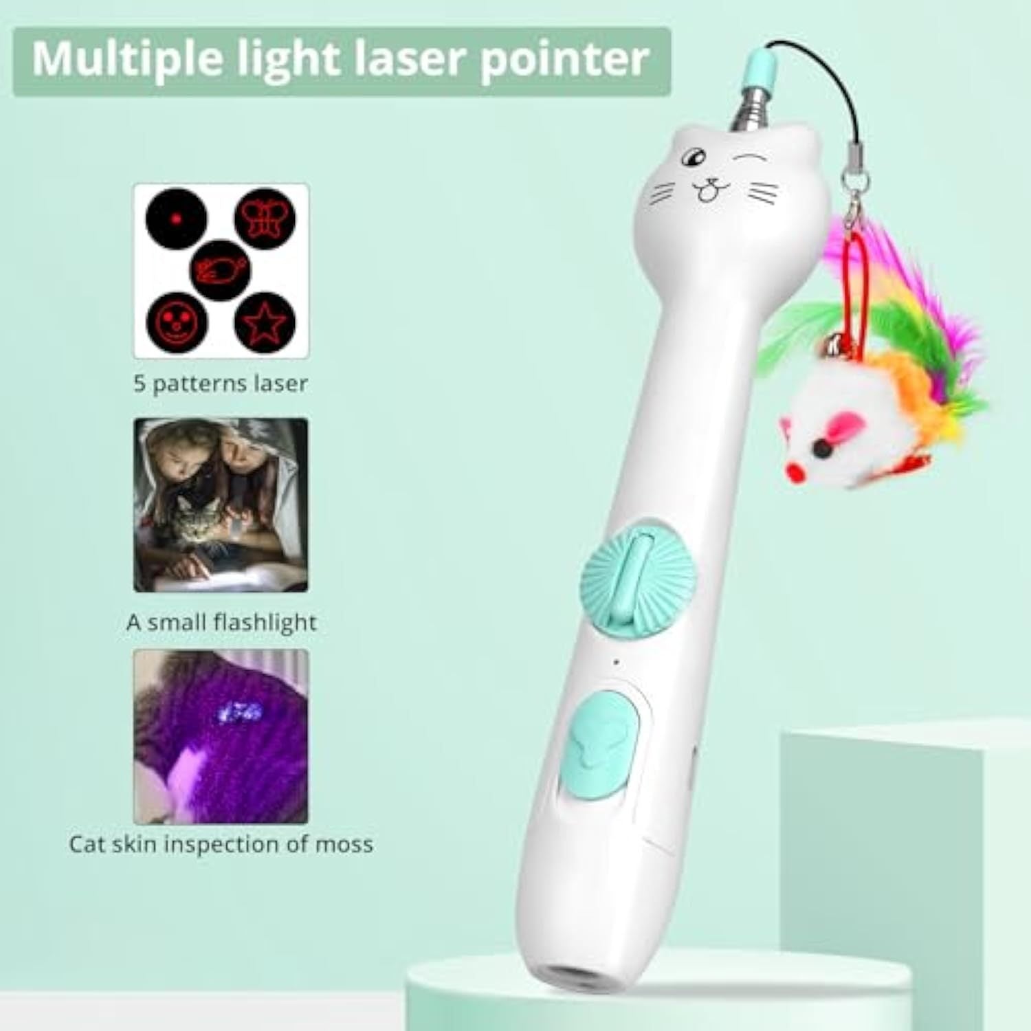 Interactive Cat Toy – Rechargeable Laser Pointer & Feather Wand, 2-in-1 Play Toy for Indoor Cats & Kittens