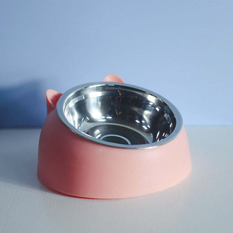 Stainless Steel Double Dog Bowl – Elevated Oblique Design for Neck Protection, Pet Food & Water Bowl
